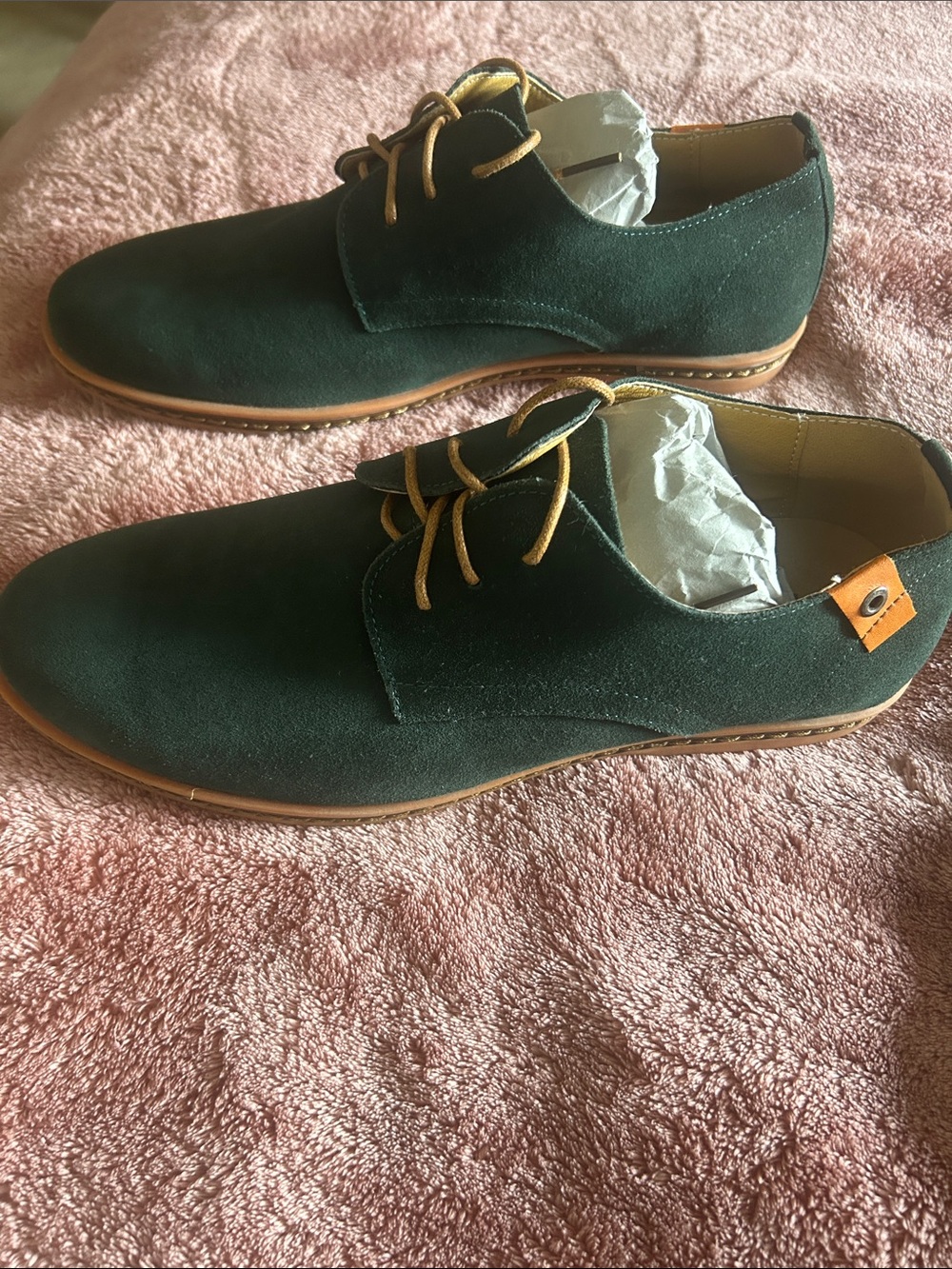 Men's Green Suede Derby Shoes with Tan Laces - Picture 3 of 4